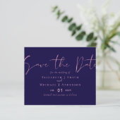 OP VERKOOP! Navy Blue Rosegold Save the Date Weddi (Staand voorkant)