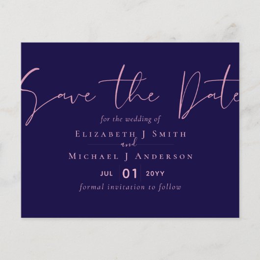 OP VERKOOP! Navy Blue Rosegold Save the Date Weddi (Voorkant)