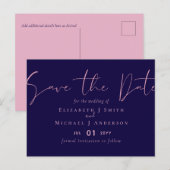 OP VERKOOP! Navy Blue Rosegold Save the Date Weddi Briefkaart (Voorkant / Achterkant)