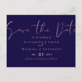 OP VERKOOP! Navy Blue Rosegold Save the Date Weddi Briefkaart (Voorkant)