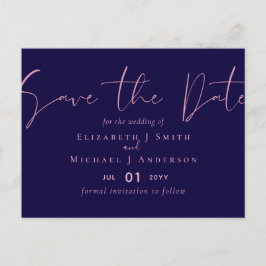 OP VERKOOP! Navy Blue Rosegold Save the Date Weddi Briefkaart