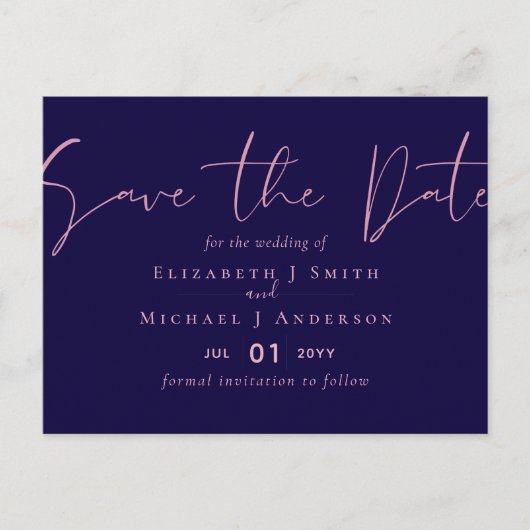 OP VERKOOP! Navy Blue Rosegold Save the Date Weddi Briefkaart (Voorkant)