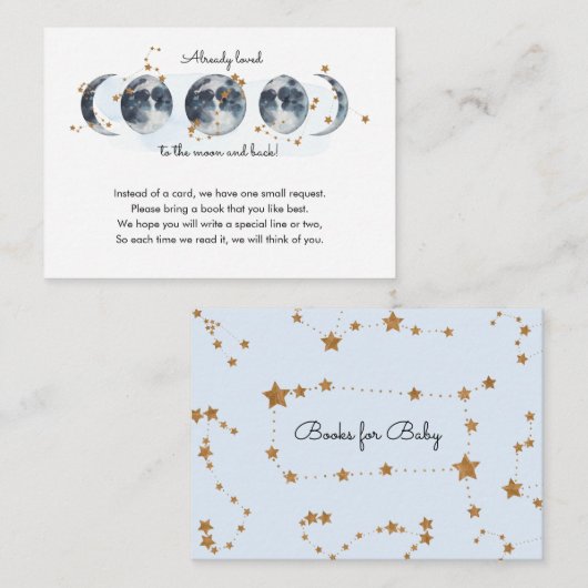 Op verzoek van het Baby shower Moon Informatiekaartje (Voorkant / Achterkant)