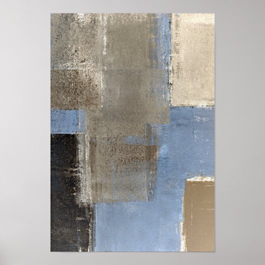 'Op weg' Blauw en beige Abstracte kunst Poster (Voorkant)