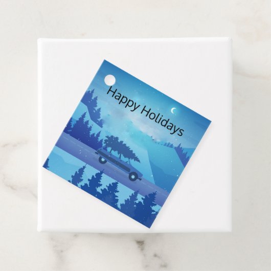 Op weg met een kerstboom bedankjes labels (In situ)