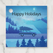 Op weg met een kerstboom bedankjes labels (Voorkant)