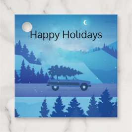 Op weg met een kerstboom bedankjes labels