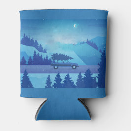 Op weg met een kerstboom blikjeskoeler