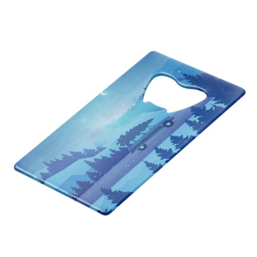 Op weg met een kerstboom creditkaart flessenopener (Voorkant Gekanteld)