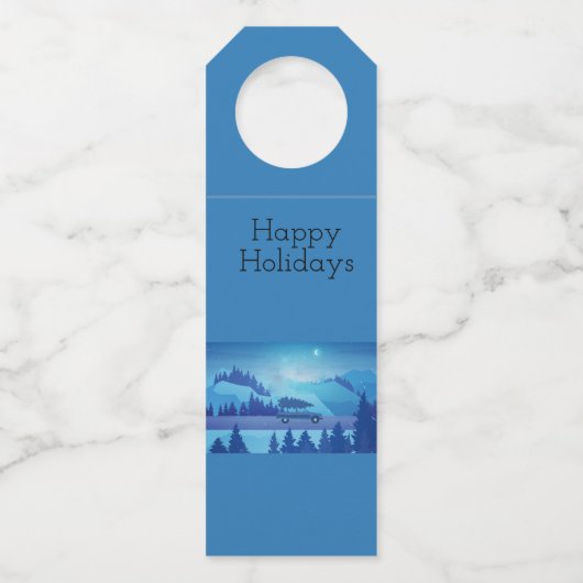 Op weg met een kerstboom flessenhanger (Voorkant)