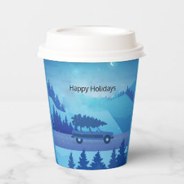 Op weg met een kerstboom papieren bekers