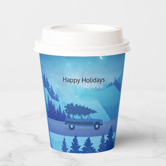 Op weg met een kerstboom papieren bekers (Voorkant)