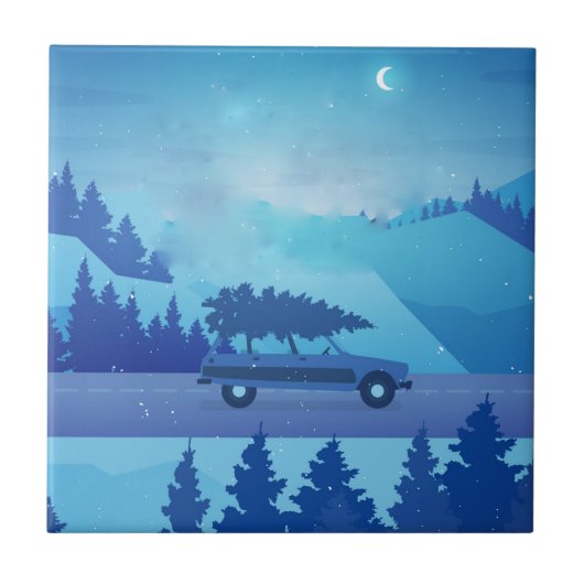 Op weg met een kerstboom tegeltje (Voorkant)