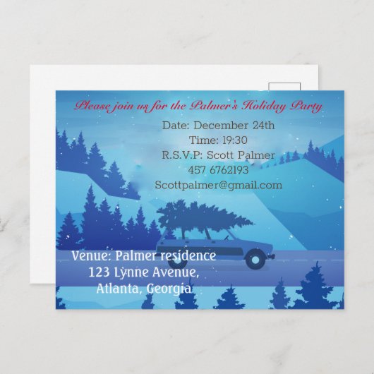 Op weg met een kerstboom uitnodiging briefkaart (Voorkant / Achterkant)