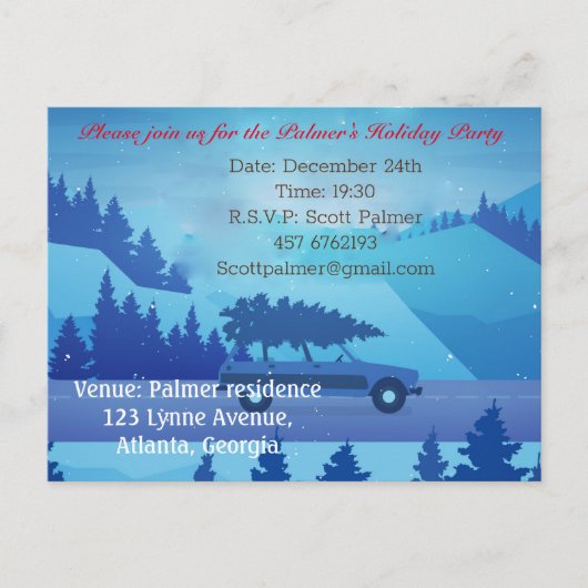 Op weg met een kerstboom uitnodiging briefkaart (Voorkant)