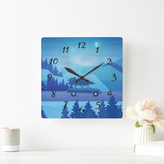 Op weg met een kerstboom vierkante klok (Huis)