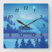 Op weg met een kerstboom vierkante klok (Voorkant)