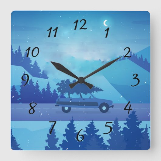 Op weg met een kerstboom vierkante klok (Voorkant)