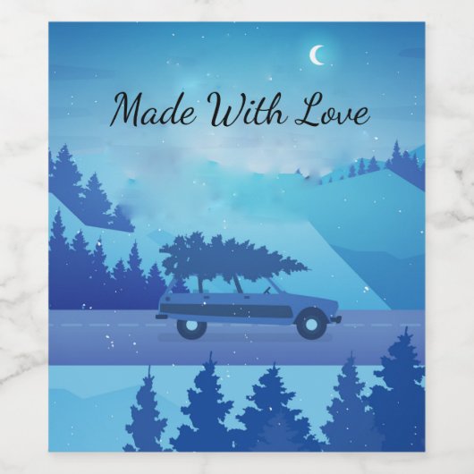 Op weg met een kerstboom wijn etiket (Enkel label)