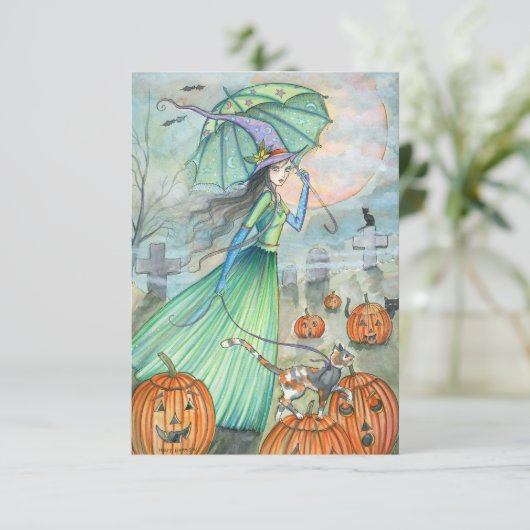 Op weg naar het Witch Halloween Briefkaart (Staand voorkant)