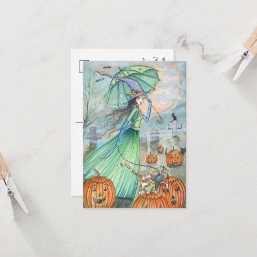 Op weg naar het Witch Halloween Briefkaart (Voorkant / Achterkant in situ)