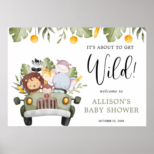 Op weg naar Wild Safari Animals Boy baby shower Poster (Voorkant)