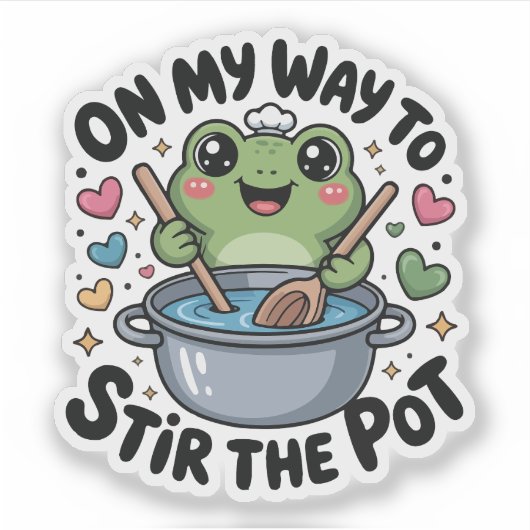 Op Weg Om De Pot Kikker Kattekwaad Humor Sticker (Voorkant)