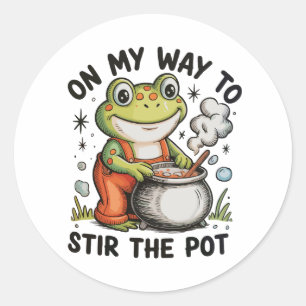 Op Weg Om De Pot Te Roeren Funny Kikker Sarcasme Ronde Sticker