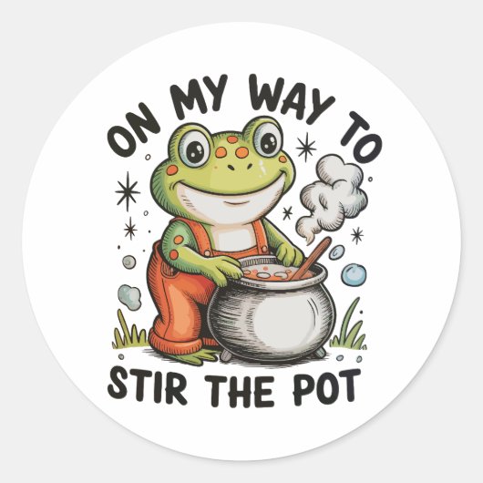 Op Weg Om De Pot Te Roeren Funny Kikker Sarcasme Ronde Sticker (Voorkant)
