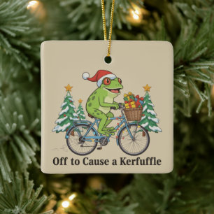 Op weg om een rel te schoppen Kikker Kerst Grappig Keramisch Ornament