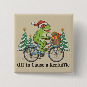 Op weg om een rel te schoppen Kikker Kerst Grappig Vierkante Button 5,1 Cm