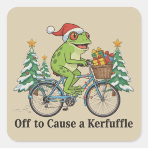 Op weg om een rel te schoppen Kikker Kerst Grappig Vierkante Sticker