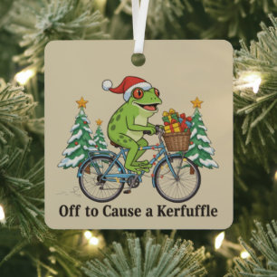 Op weg om een rel te schoppen Kikker Kerstmis Grap Metalen Ornament