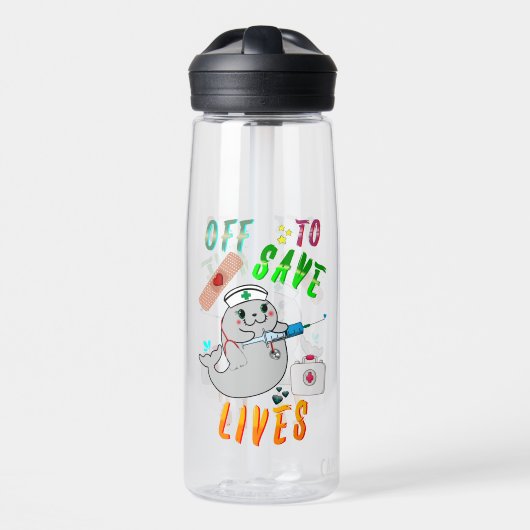 Op weg om levens te redden waterfles (Voorkant)