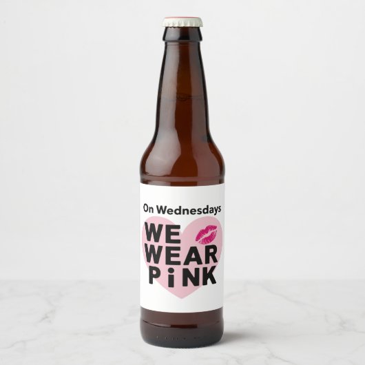 Op woensdag Draag we Pink Funny Valentijn Bier Etiket (Voorkant)