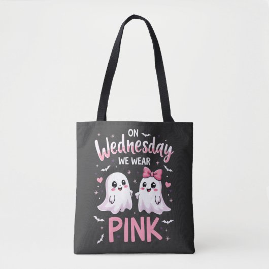 Op woensdag Draag we roze spookachtige Halloween s Tote Bag (Voorkant)