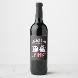 Op woensdag Draag we roze spookachtige Halloween s Wijn Etiket