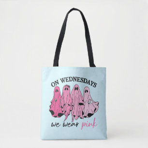 Op woensdagen dragen we roze spookachtige boo bend tote bag