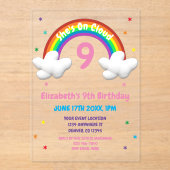 Op Wolk 9! Rainbow Birthday Acryl Uitnodigingen (Voorkant)