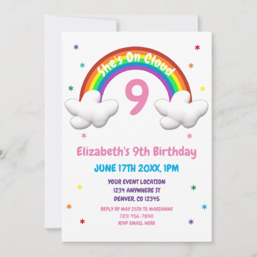 Op Wolk 9! Rainbow Birthday Kaart (Voorkant)