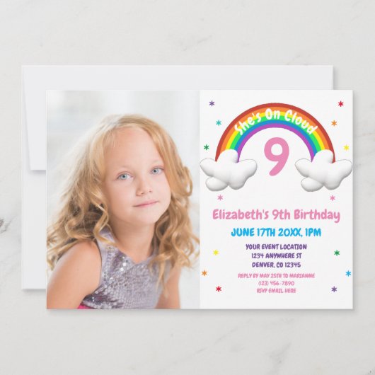 Op Wolk 9! Rainbow Birthday Kaart (Voorkant)