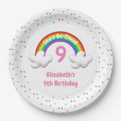 Op Wolk 9! Rainbow Birthday Papieren Bordje (Voorkant)