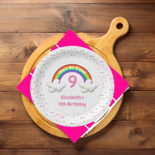 Op Wolk 9! Rainbow Birthday Papieren Bordje