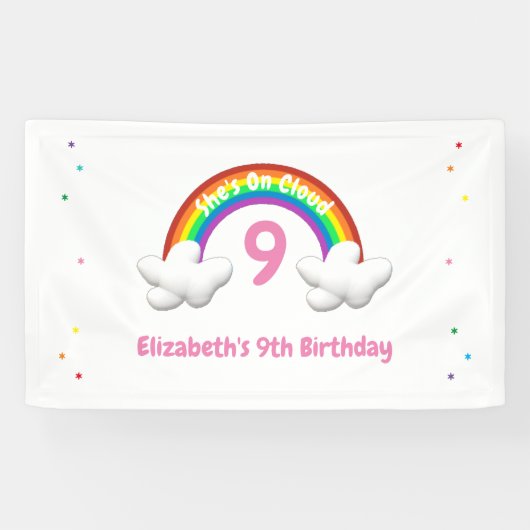 Op Wolk 9! Rainbow Birthday Spandoek (Horizontaal)