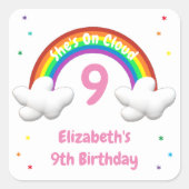 Op Wolk 9! Rainbow Birthday Vierkante Sticker (Voorkant)
