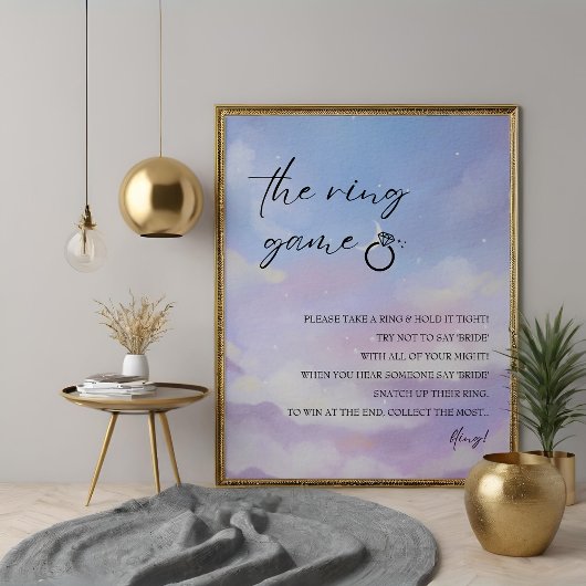 Op wolk 9 Ring spel Bruids douche spel bord Poster