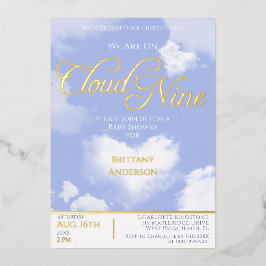 Op wolk negen Elegante script baby shower goud Folie Uitnodiging