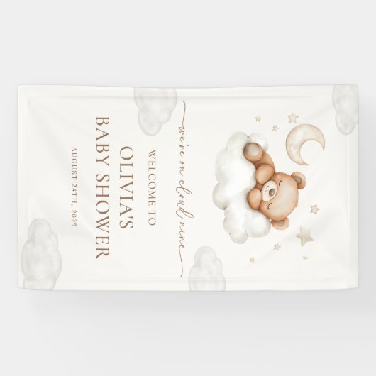 Op wolk negen teddybeer babyshower welkom  spandoek (Horizontaal)