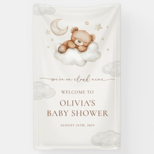 Op wolk negen teddybeer babyshower welkom  spandoek (Verticaal)