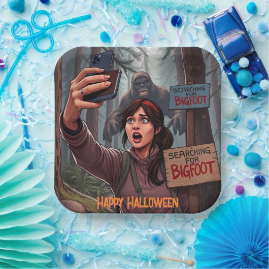 Op zoek naar Bigfoot Sasquatch Selfie Papieren Bordje (Feest)